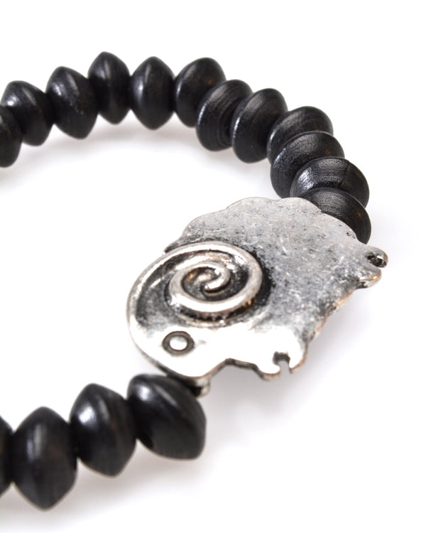 Black Wooden beads Wristband, Silver look Sheep