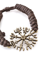 Adjustable Cord Wristband, Bronze look 'Compass'