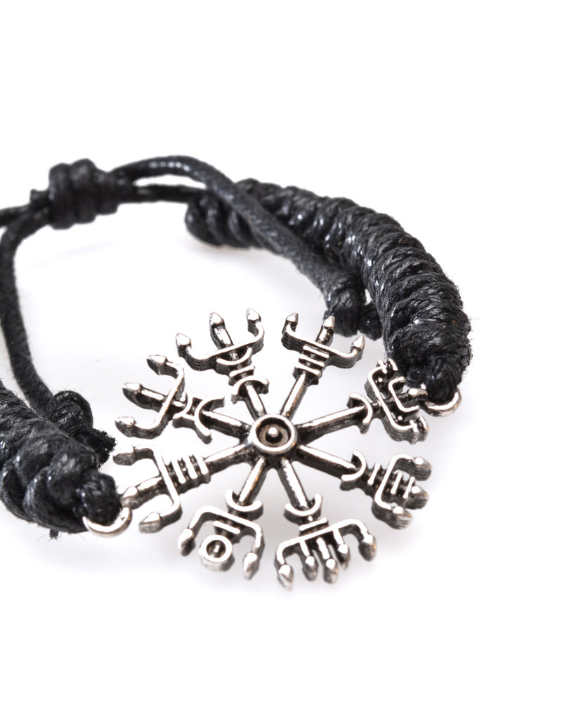 Adjustable Cord Wristband, Silver look 'Compass'