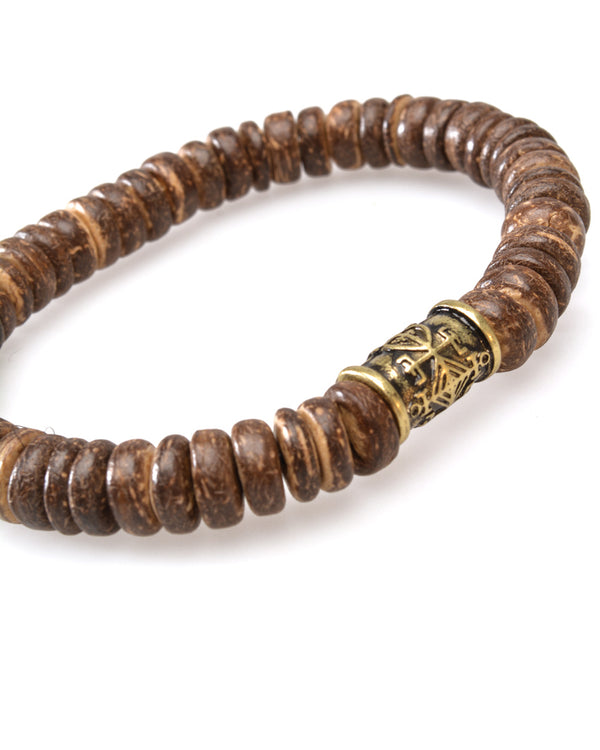 Coconut beads Wristband, Bronze look Love Symbol