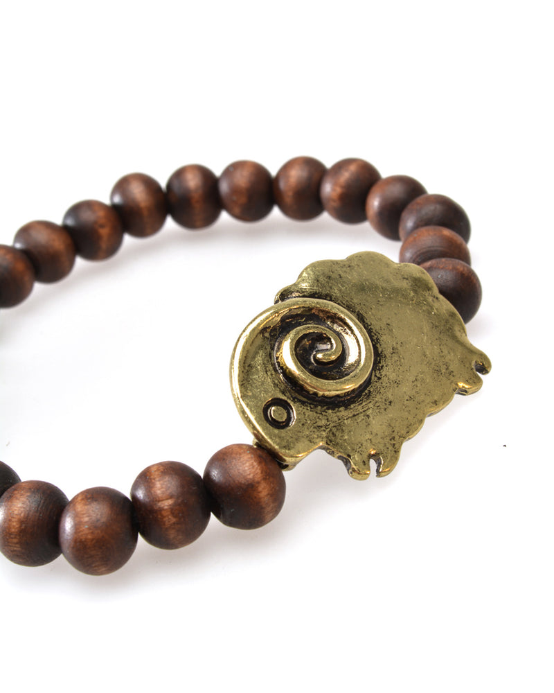 Wooden beads Wristband, Bronze look Sheep