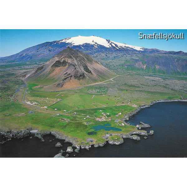 Postcard, Snæfellsjökull, Arnarstapi in front