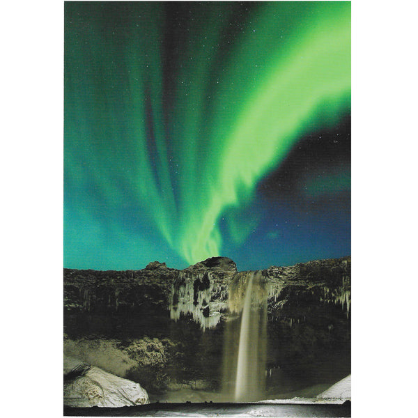 Postcard, Northern Lights over Seljalandsfoss