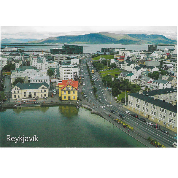 Postcard, View over pond to Mt. Esja