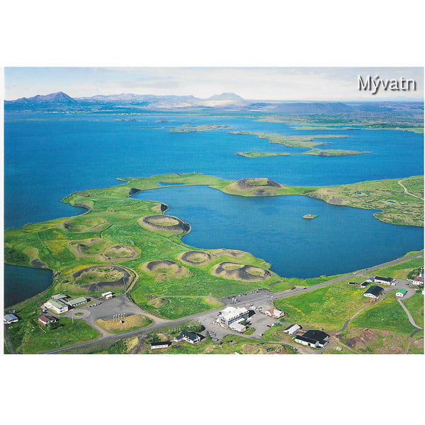 Postcard, Mývatn, aerial view over Skútustaðir