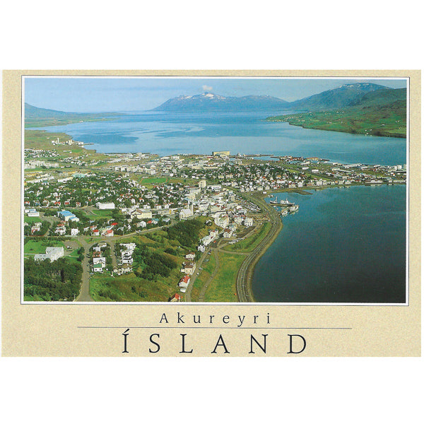 Postcard, Town of Akureyri and Kaldbakur mountain