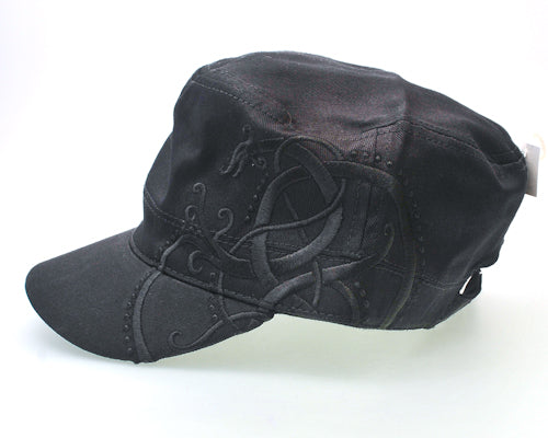 Cap - military style, cotton, embroidered black dragon